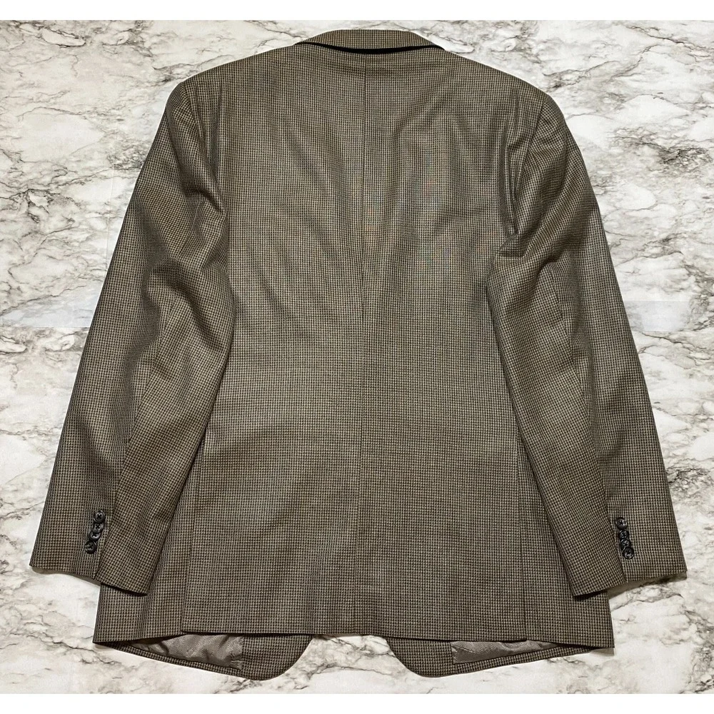 Joseph Abboud Mens Coat Jacket Size 44R Silk Wool Brown Beige Check‎ USA Made